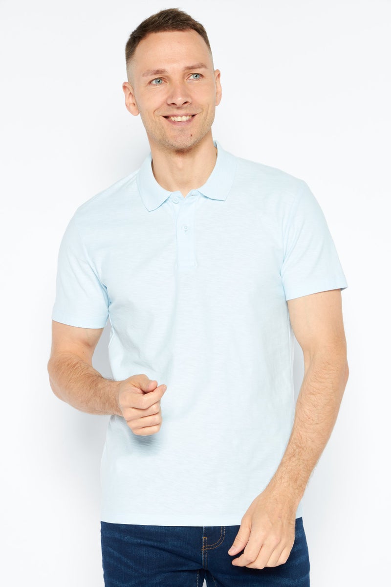 Celio Men Regular Fit Solid Short Sleeves Polo Shirt, Light Blue - Image 1